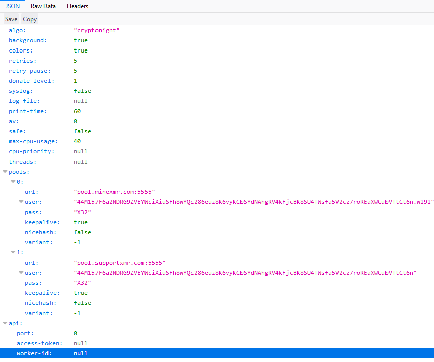 Config json